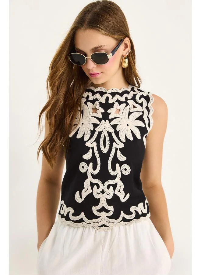 Ginger Monochrome Openwork Boho Top